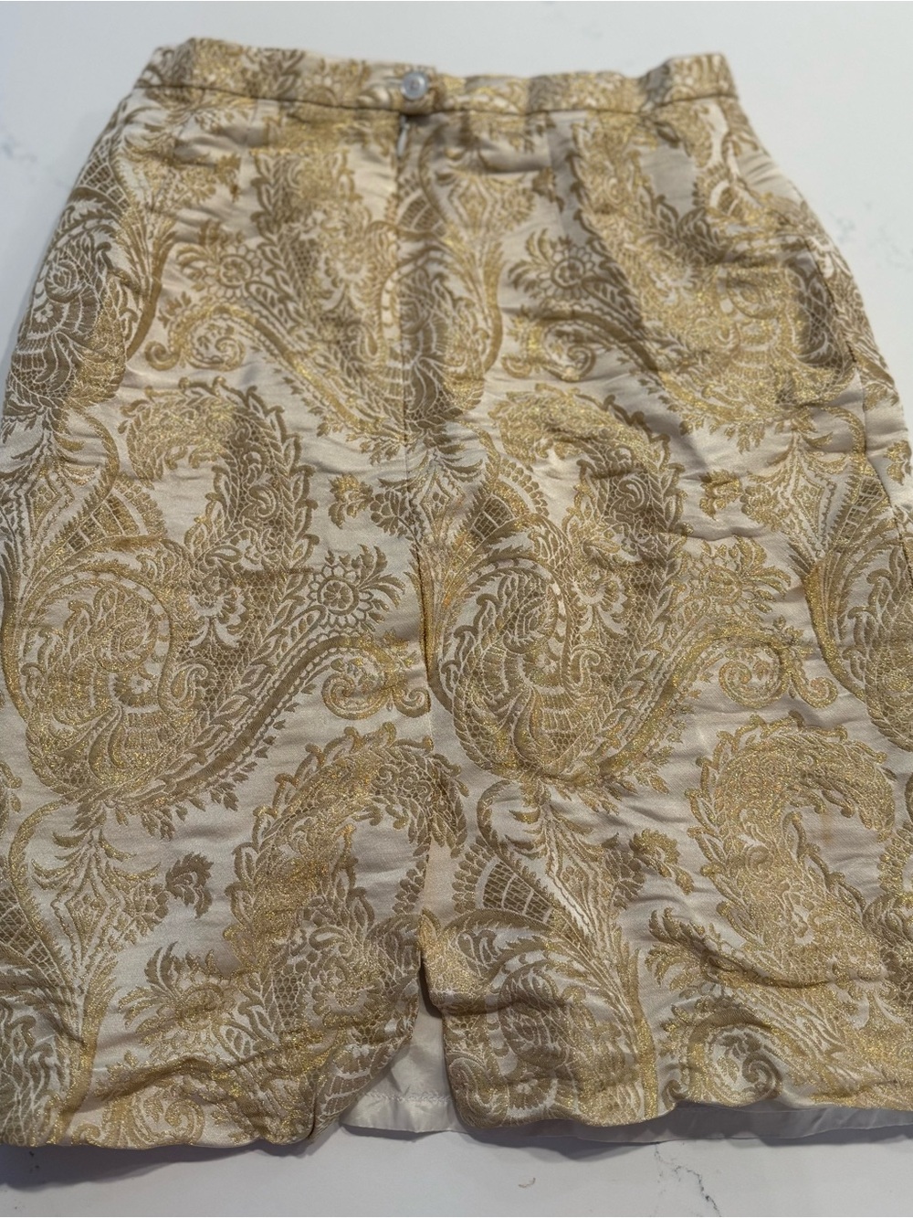 Escada Cream & Gold Paisley Jacquard Pencil Skirt - Picture 5 of 6